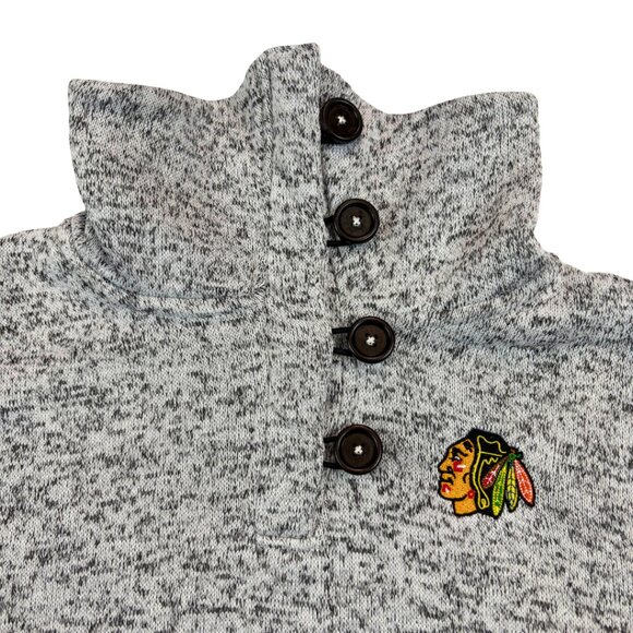 NHL Women's Chicago Blackhawks Button Turtle Neck Sweater in Heather Gray Size M - Picture 5 of 9